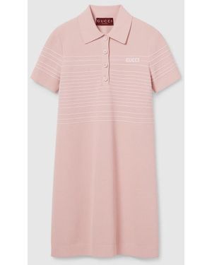 Gucci インターシャ ファブリック ポロドレス, ピンク, ウェア