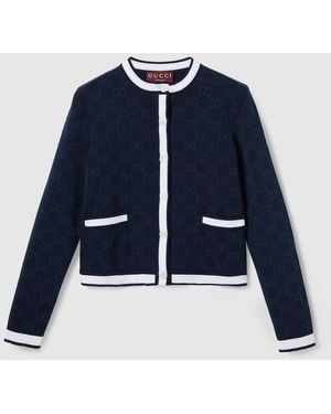Gucci Ggファインコットン ジャカード カーディガン, ブルー, ウェア