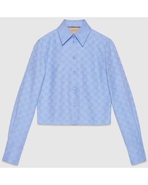 Gucci Gg Supreme Oxford Cotton Shirt - Blue