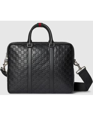 Gucci Gg Emblem Large Briefcase - Black