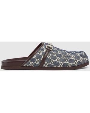Gucci 〔ホースビット〕メンズ ミュール, ブルー, ファブリック - ブラック