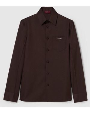 Gucci ホースビット付き ポリエステルツイル シャツ, ブラウン, ウェア