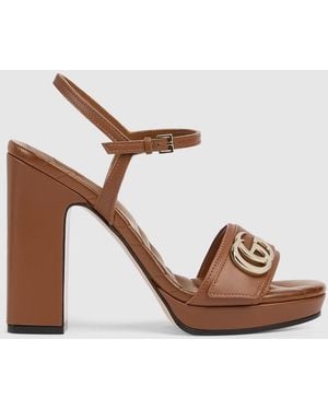 Gucci Platform Sandal With Double G, Leather - Brown