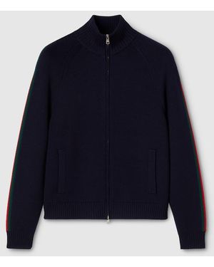 Gucci Woven Stitch Knit Wool Zip Jacket - Blue