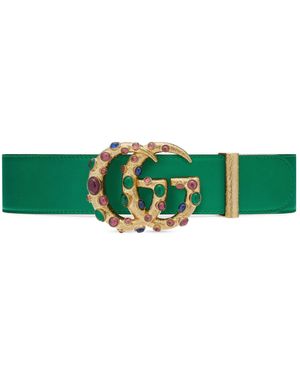 Gucci Leather Belt With Crystal Double G Buckle - Green
