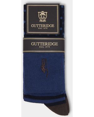Gutteridge Calza Lunga A Pois E Righe Con Ricamo, Taglia - Blu