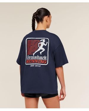 GYMSHARK Run Club Graphic Short Sleeve T-Shirt - Blue