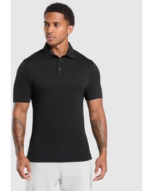 GYMSHARK Flat Knit Polo Shirt - Black