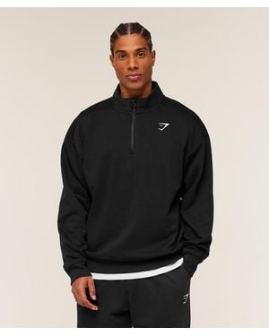GYMSHARK Crest Oversized 1/4 Zip - Black