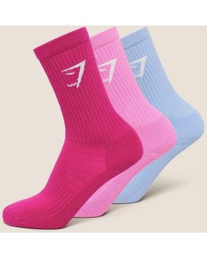 GYMSHARK Crew Socks 3Pk - Pink