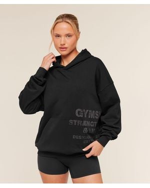 GYMSHARK Stacked Graphic Hoodie - Black