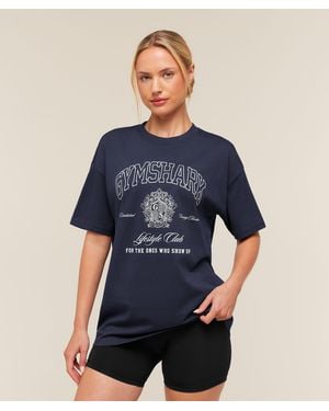 GYMSHARK College Crest Graphic T-Shirt - Blue