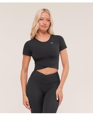 GYMSHARK Crossover Midi Top With Shelf - Black