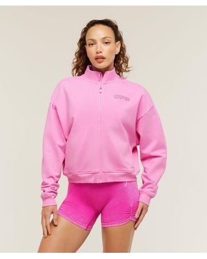 GYMSHARK Script Embroidery Full Zip Jacket - Pink