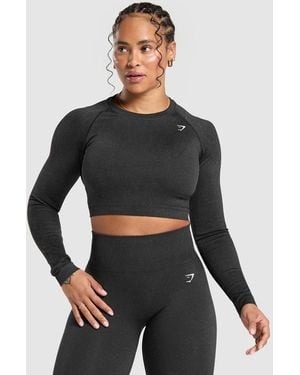 GYMSHARK Adapt Fleck Seamless Long Sleeve Crop Top - Black
