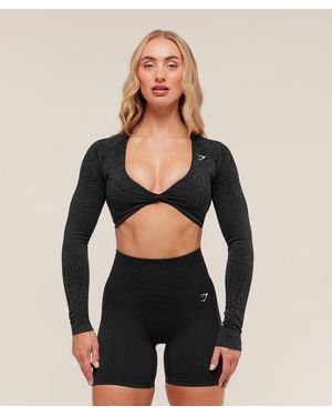GYMSHARK Adapt Animal Long Sleeve Crop Top - Black