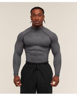 GYMSHARK Element Baselayer Mock Neck Long Sleeve T-Shirt - Grey