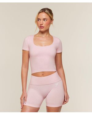 GYMSHARK Cottonmove Midi Short Sleeve Top - Pink