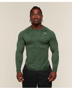 GYMSHARK Geo Seamless Long Sleeve T-Shirt - Green