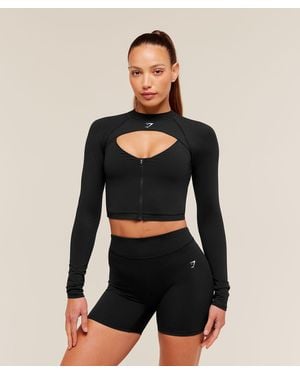 GYMSHARK Dipped Long Sleeve 1/4 Zip Jacket - Black