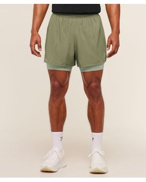 GYMSHARK Running 4" 2In1 Shorts - Green