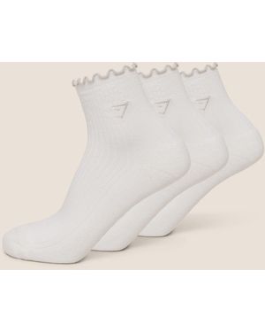 GYMSHARK Midi Frill Socks 3Pk - Natural