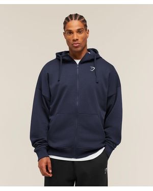 GYMSHARK Crest Oversized Zip Up Hoodie - Blue