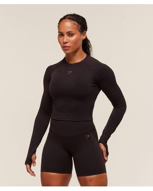 GYMSHARK Activate Long Sleeve Crop Top - Black