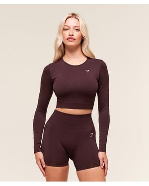GYMSHARK Everyday Seamless Long Sleeve Crop Top - Purple
