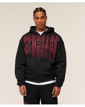 GYMSHARK Fade Graphic Zip Through Hoodie - Red