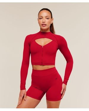 GYMSHARK Dipped Long Sleeve 1/4 Zip Jacket - Red
