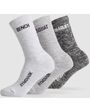 GYMSHARK Gfx Marl Crew Socks 3Pk - Grey