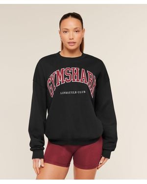 GYMSHARK Collegiate Graphic Crew Neck Pullover - Black