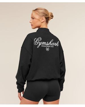 GYMSHARK Script Embroidery Oversized Zip Through - Black