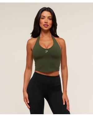 GYMSHARK Halter Neck Cami With Shelf - Green