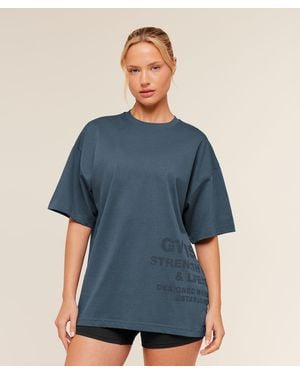 GYMSHARK Stacked Graphic Short Sleeve T-Shirt - Blue