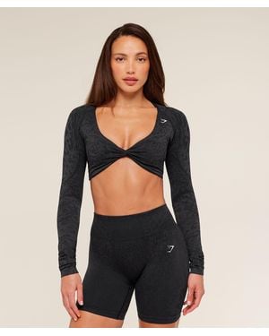 GYMSHARK Adapt Animal X Whitney Long Sleeve Crop Top - Black