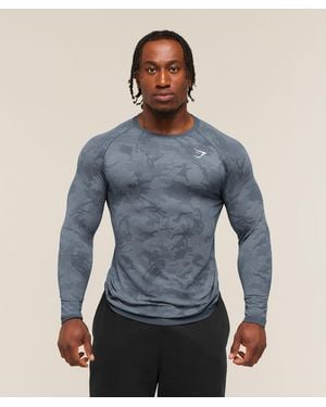 GYMSHARK Geo Seamless Long Sleeve T-Shirt - Blue