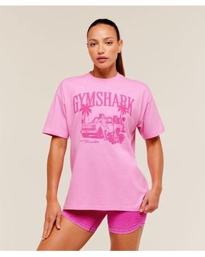 GYMSHARK Pick Up Truck Graphic Short Sleeve T-Shirt - Pink