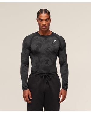 GYMSHARK Shadow Seamless Long Sleeve T-Shirt in Black for Men