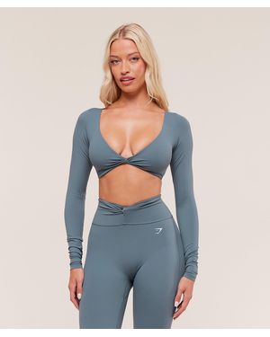GYMSHARK Twist Front Long Sleeve Crop Top - Blue