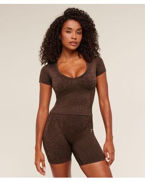 GYMSHARK Adapt Animal X Whitney Short Sleeve Top - Brown