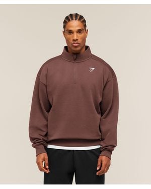 GYMSHARK Crest Oversized 1/4 Zip - Brown