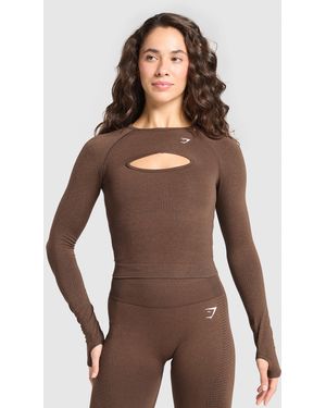 GYMSHARK Vital Seamless Long Sleeve Cut Out Top - Brown