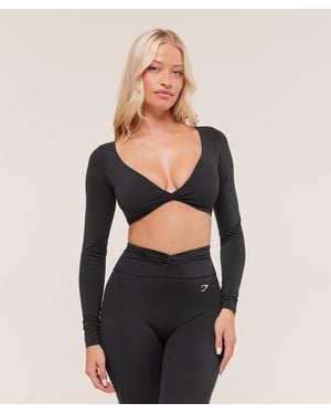 GYMSHARK Twist Front Long Sleeve Crop Top - Black