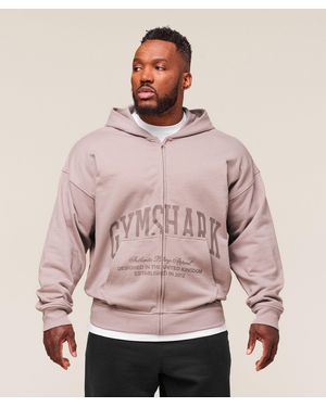 GYMSHARK Collegiate Script Zip Up Hoodie - Pink