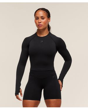 GYMSHARK Activate Long Sleeve Crop Top - Black