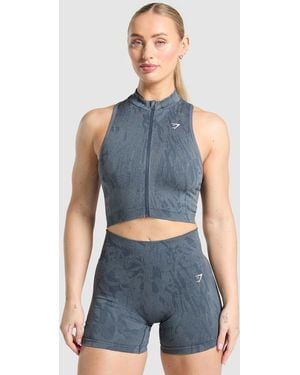 GYMSHARK Adapt Camo Seamless Zip Up Crop Top - Blue
