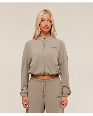 GYMSHARK Waffle Midi Zip Up Jacket - Natural