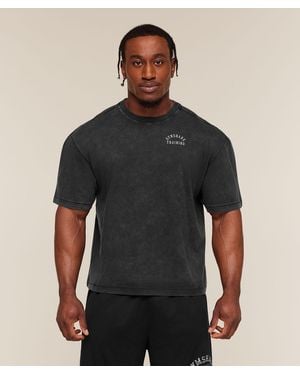 GYMSHARK Retro Collegiate T-Shirt - Black